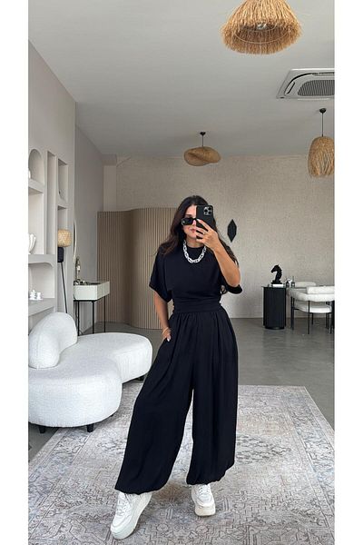 Buket Teke Black Double Layer Premium Baggy Trousers