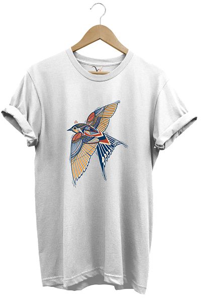WİDİ Swallow Bird Decorative Printed 100% Cotton Regular Fit Unisex T-Shirt