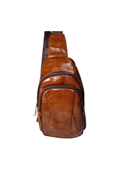L-line fashion Men's bag, made of genuine leather, cognac brown, size 30x19x9 cm