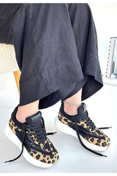 pabucmarketi Leopard Suede Lace-Up Women's Sneakers