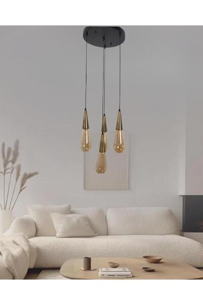 Fera Aydınlatma Damla Bal Cam 4Lü Yuvarlak Eskitme Metal Gövde Her Alana Uygu...