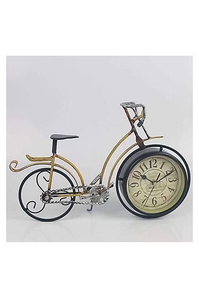 Generic Yellow Retro Iron Bicycle Clock Ornament Clock Bike Miniature Family Clock Decoration for Home, Off