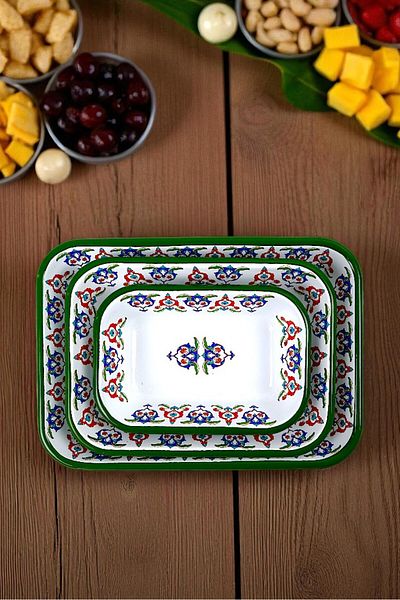 İnci Emaye 28-22-13 No Enamel Quadrilateral Plate Appetizer Breakfast Camping Picnic