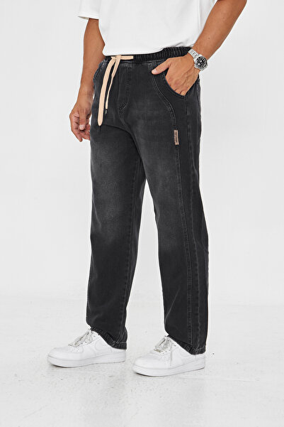 masso moda Men's Baggy Side Piece Label Detailed Straight Jeans 707