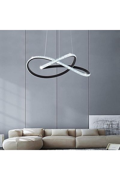 edc Infinity LED chandelier Black crystal, 2.4G WiFi remote control, 3 dimmable lights