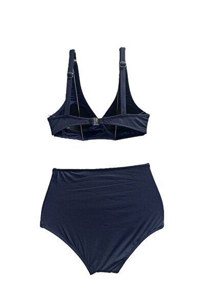 TooHot Women's Navy Blue High Waist Strap Triangle Bikini Set