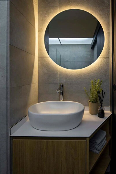 SEVİNÇ KONSEPT Led'li Pilli Kablosuz Round Yuvarlak Ayna (Büyük Boy 54 x 54 c...