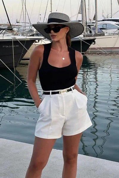 Madmext White High Waist Wed Leg Pleated Women's Mini Shorts Mg2537