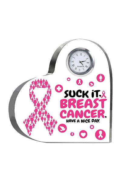 Generic PinkCancer Awareness Heart-Shaped Crystal With Clock-Gifts For PinkCancer Awareness Gifts-Awareness
