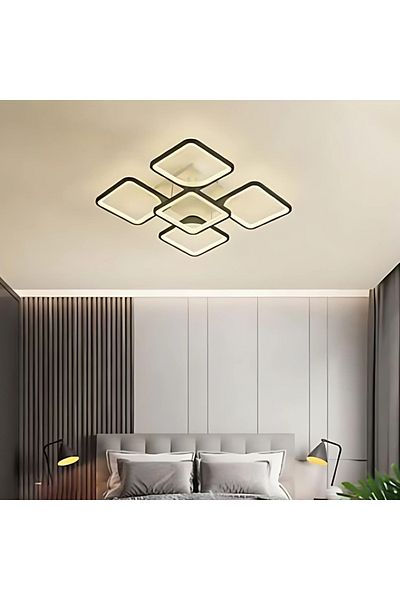 Jiju JIJU® dimmable LED chandelier, 3 lights, white, remote control, 5 squares, 40x40 cm