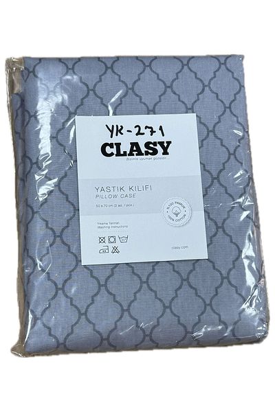 Clasy Ranforce 100% Cotton 2 Pieces Pillow Case Striped Patterned Blue