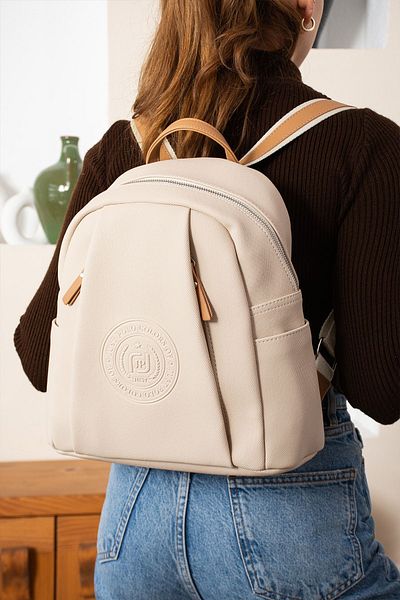 Just Polo EU Original Just Polo 9 Compartment Large Size Women's Backpack 6026 Cream