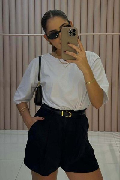 Madmext Black High Waist Wed Leg Pleated Women's Mini Shorts Mg2537
