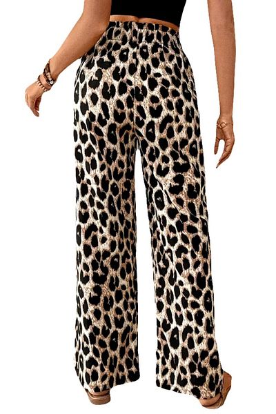 FashionForYou OGHY animal print summer pants, with drawstring and elastic waistband, Beige, M