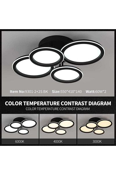 edc Black LED Chandelier D55CM 120W, 2.4G WiFi remote control, 3 dimmable lights