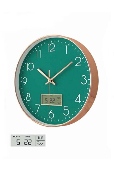 Generic 12 Inch Green Rose Gold Frame Digital Wall Clock Round Home Decorativ...