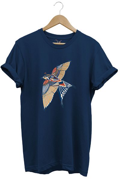 WİDİ Swallow Bird Decorative Printed 100% Cotton Regular Fit Unisex T-Shirt