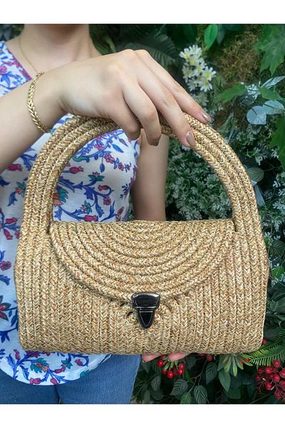 MaVaux Straw Portfolio Bag with Soft Accessories