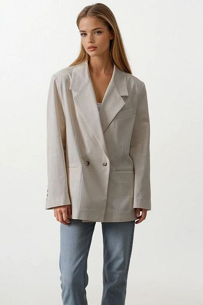 VAGGON Oversize Blazer Jacket with Pocket Detail and Button Closure