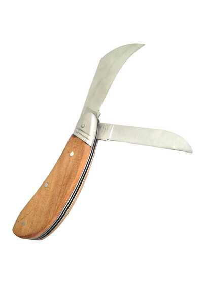 SDX Market Double-bladed, curved, chisel-shaped grafting knife with wooden ha...