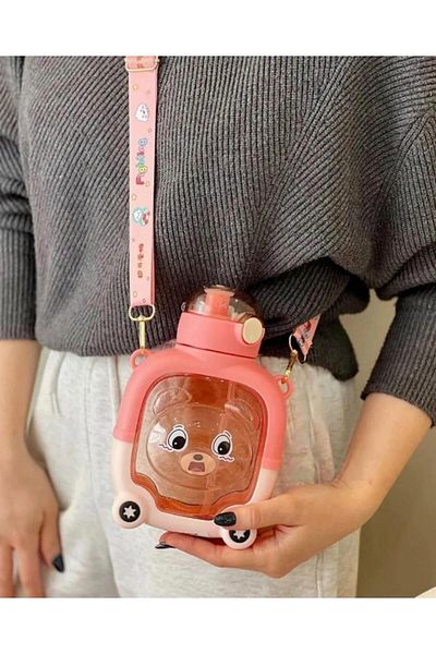 ÇEÇEN HOME Cute Teddy Bear Figured Suitcase Look Kindergarten-Primary School Girl's Water Bottle, Girl's Water Bottle-Water Bottle