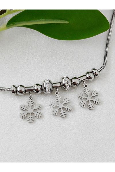 Siya Silver Steel Bracelet with Zircon Stone Snowflake Charms - 316L Steel