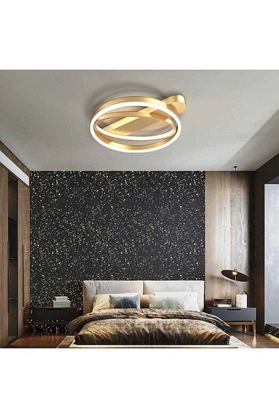 Jiju JIJU® Golden LED chandelier 2 circles, brown WiFi 2.4G remote control, 3 lights dimmable