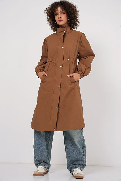 Merterium Women's Lined Long Trench Coat Brown 1199