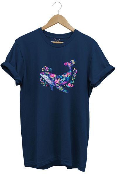 WİDİ Colorful Fish Whale Pattern Printed 100% Cotton Regular Fit Unisex T-Shirt