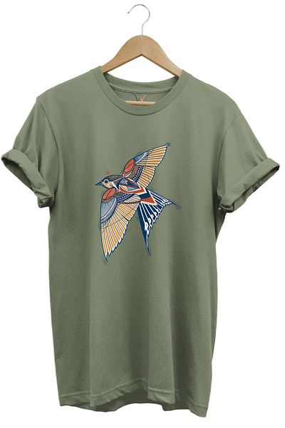 WİDİ Swallow Bird Decorative Printed 100% Cotton Regular Fit Unisex T-Shirt