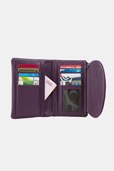 Grande Women's Genuine Leather Multi-Eye Wallet Plum