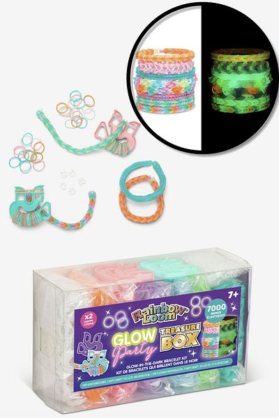 TOYFEST Rainbow Loom 7000 Piece Glow in the Dark Bracelet Set - 2 Happy Loom, 150 Clips