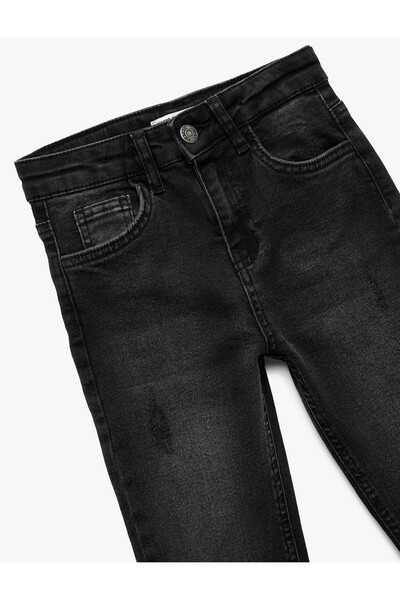 Koton Pamuklu Cepli Slim Fit Siyah Erkek Çocuk Jean Pantolon 6Wkb40007Td