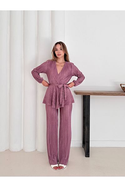 verabelle Pleated Satin Padded Stylish Double Breasted Suit