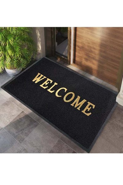Generic 1-Piece Welcome Anti-Skid Doormat PVC Black/Gold 58 x 38 Centimeter