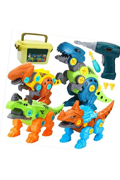MNS Interactive dinosaur toy set to assemble with electric and manual screwdriver, movable joints and st