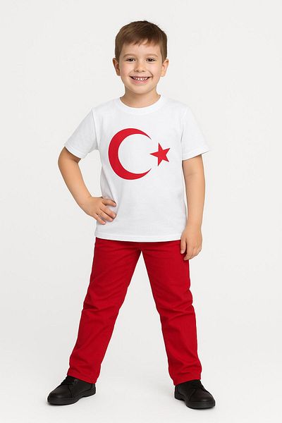 babixkids Unisex Kids White Flag T-Shirt April 23 May 19 August 30 Show Tshirt