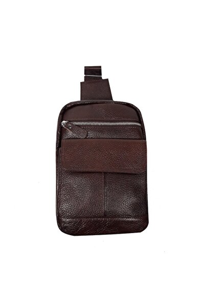 L-line fashion Men's bag, made of genuine leather, chocolate brown, size 24x16x7 cm