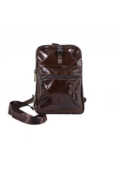 L-line fashion Men's bag, made of natural leather, brown, with a handle and an adjustable strap, size: 35/25/7 cm