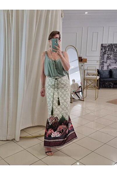 pudubutik Special Design Rope Belted Satin Long Skirt