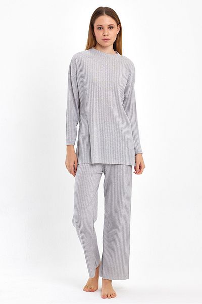 EYYE Cotton Ribbed Women's Blouse Trousers Double Set