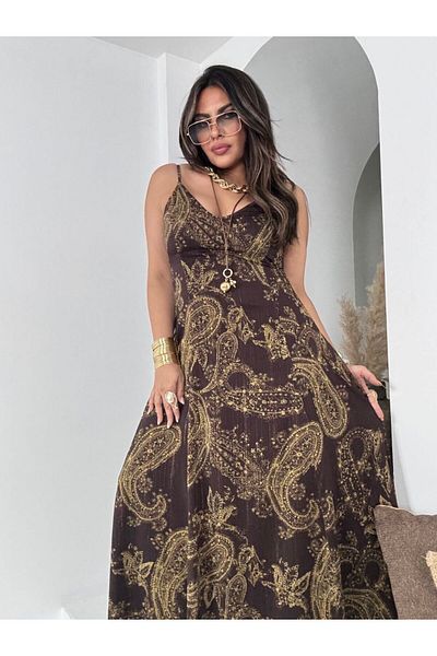 369 etnik butik Product Name: Paisley Patterned Strap Maxi Dress – Women (Color Options)