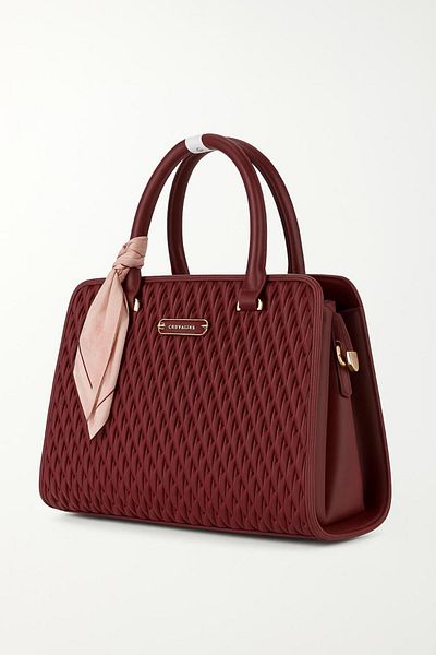 Generic Elegant Textured Ladies Handbag with Heart Scarf & Gold Detailing – Carnalisa