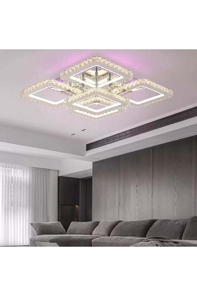 Alista Home Lustra LED cu telecomanda cu cristal QUADRIA SUPREMO RGB, 148 W, 5 Patrate, lumina Rece/Calda/Neutra