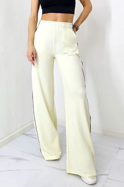 FashionForYou Sabyna casual pants, with side stripes and wide leg cut, Cream, L