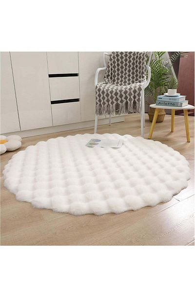 Generic XiuWoo 120cm Round Faux Rabbit Fur Rug, Fluffy Soft Area Rug Round Fuzzy Carpet for Living Room, Be