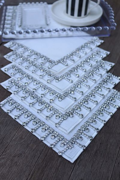 vipceyiz 3 Pieces Silver Bride White Cocktail Napkin with Stones