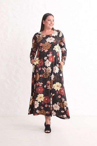 Truva XXL Large Floral Patterned Maxi Dress |   Long Sleeve, Pocket and 140 cm Length