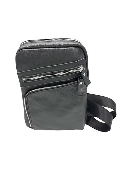 L-line fashion Men's black bag, made of genuine leather, size 28/19/5 cm