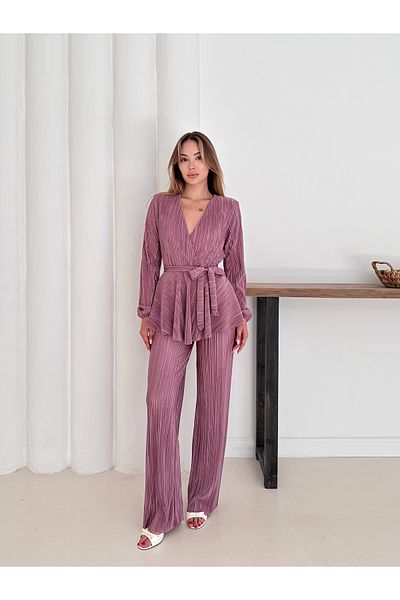 verabelle Pleated Satin Padded Stylish Double Breasted Suit